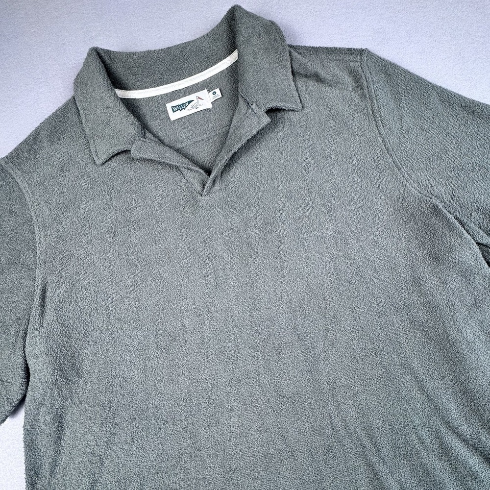 Wellen Polo Shirt Men L Green Fleece Collar Huckberry Short Sleeve Summer Beach